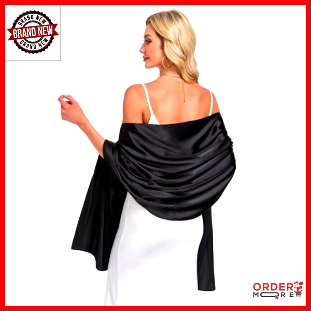 Satin Evening Shawl Wrap for Weddings Parties 79x28 Inches - Picture 2 of 6